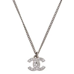 CHANEL Silver Necklace with Crystal Accents